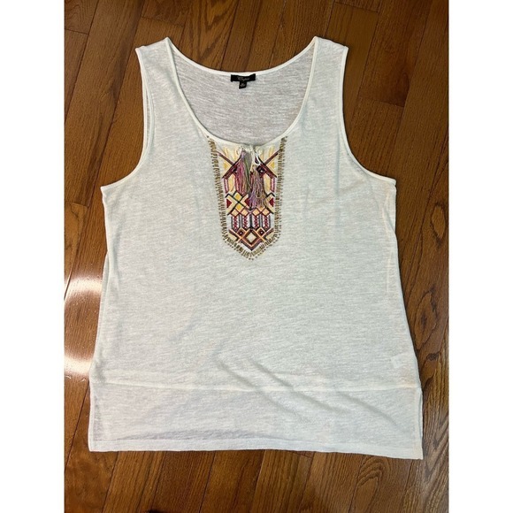 Lauren Michelle Open Front Cardigan w/Aztec Embroidered & Beaded Tank, size XL - Picture 9 of 15